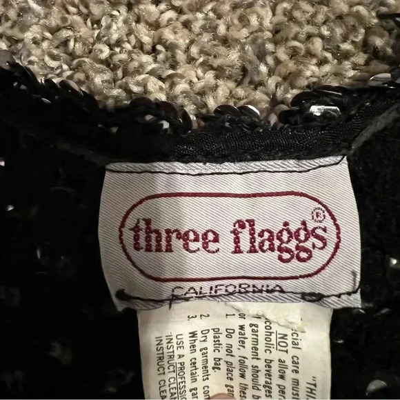 Vintage three FLAGGS SILVER BLACK SEQUIN KNIT MESH B NECK SLOUCH TOP - Picture 8 of 13